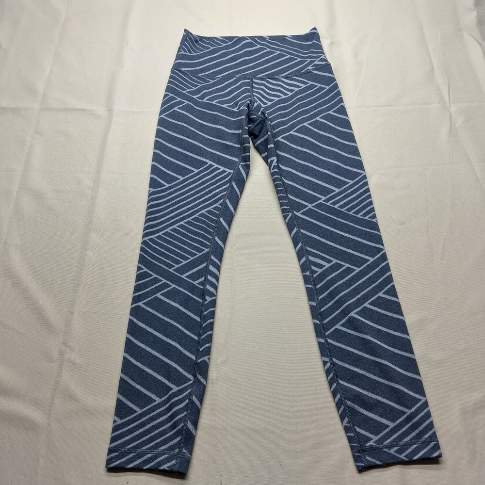 Lululemon Wunder Under High Rise Leggings Gray Geometric Stripe Size 6 25 Inseam